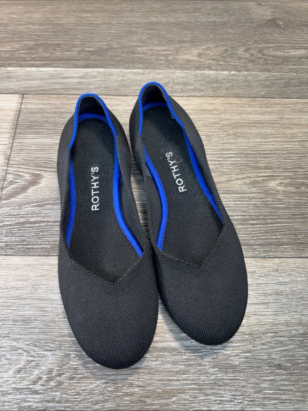 Rothy's Black Flats with Blue Trim SZ 7.5 (h66)